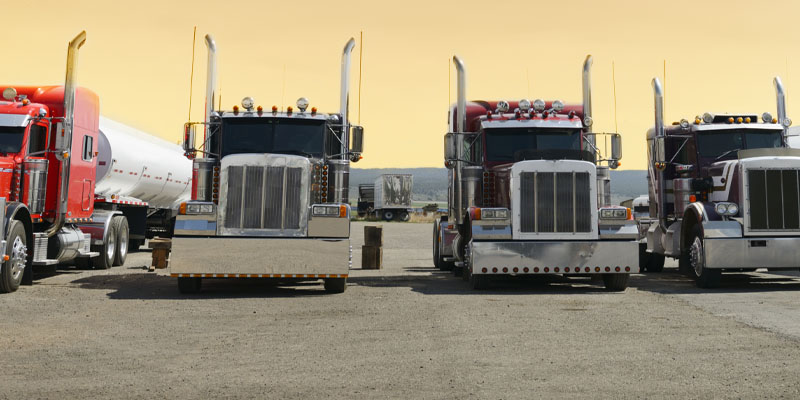 line of semi trucks